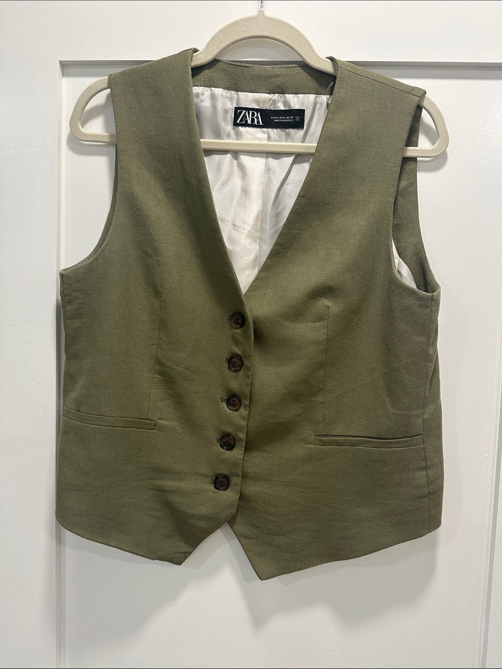 ZARA Olive Green Five-Button Tailored Vest
